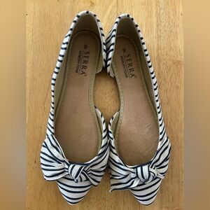 SERRA Striped Bow Memory Foam d'orsay Pointed Toe Flats Size 9